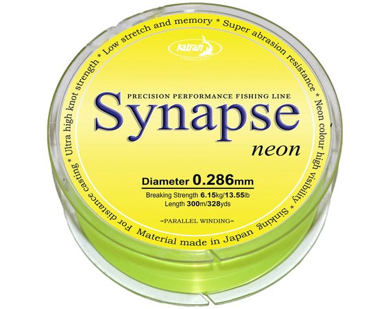 Леска Katran Synapse Neon 300m neon-yellow 0.286mm 13.55lb (4262389020444), Диаметр, мм: 0.286 мм, Разрывная нагрузка, lb : 13.2