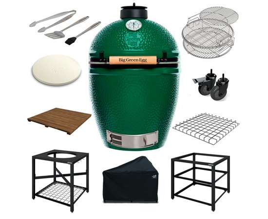 Комплект керамічний вугільний гриль у столі Big Green Egg L