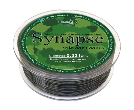 Ліска Katran Synapse Wild Carp Camo 1000m dark camo 0.331mm 16.8lb (4262389020574), Розривне навантаження, lb: 16.7, Розмотка, м : 1000 м