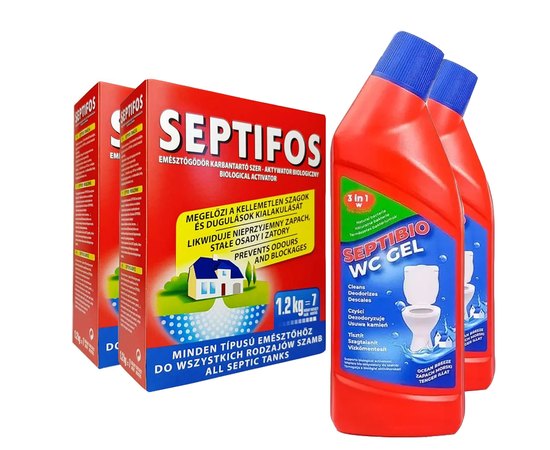 Набір Біопрепарат для вигрібних ям Septifos 2,4 кг 2 шт БіоГель Septifos Septibio Gel WC 3в1 750 мл