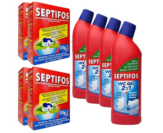 Набір Біопрепарат для вигрібних ям Septifos 4,8 кг 4 шт БіоГель Septifos Septibio Gel WC 3в1 750 мл