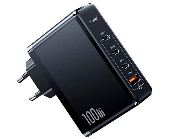 Зарядное устройство USAMS T50 100w 4 Ports Gan Fast Charger US-CC163 1USB/3Type-C, 100W/5A, PD/Q Black (000010737)