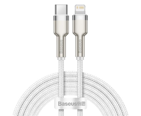 Кабель Baseus Type-C to Lightning Cafule Series Metal Data Cable 2M, 20W, PD CATLJK-B02 White (000006957), Колір: White