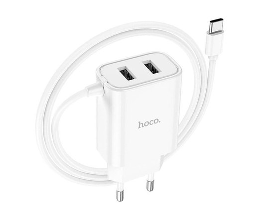 Зарядное устройство Hoco Type-C Cable Courser dual-port charger C103A 2USB, 2.1A White (000009183)