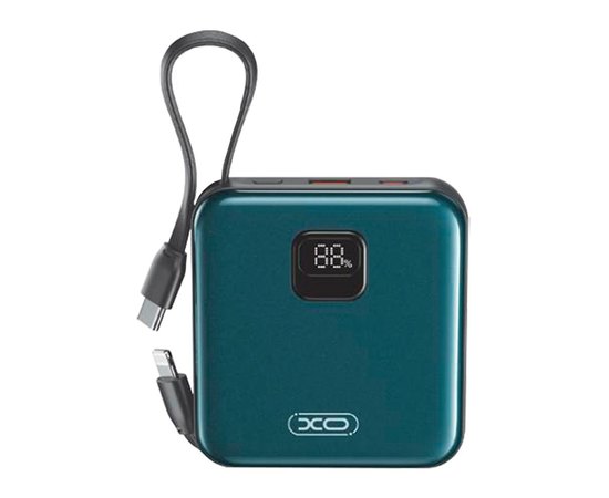 Повербанк XO PR235 22.5W with built-in iP and TYPE-C cable 10000 mAh Grey/Blue (6920680851348)