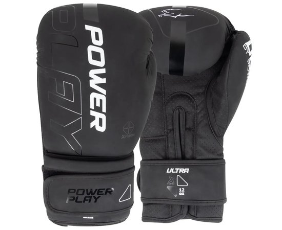 Боксерські рукавички PowerPlay 3024 Ultra Mat Чорно-білі 16 ун (PP_3024_16oz_Bl/White), Колір: Чорний/Білий, Вага: 16 унцій