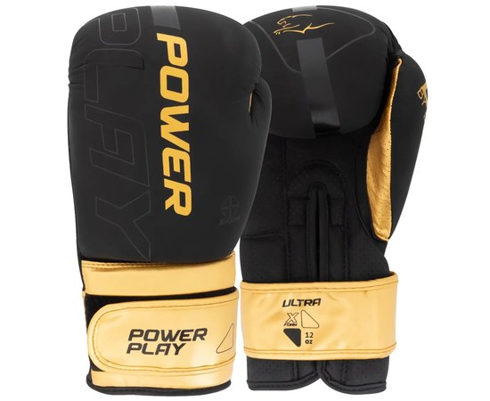 Боксерские перчатки PowerPlay 3024 Ultra Mat Черно-золотые 16 ун (PP_3024_16oz_Bl/Gold), Цвет: Чёрный/Золотой, Вес: 16 унций