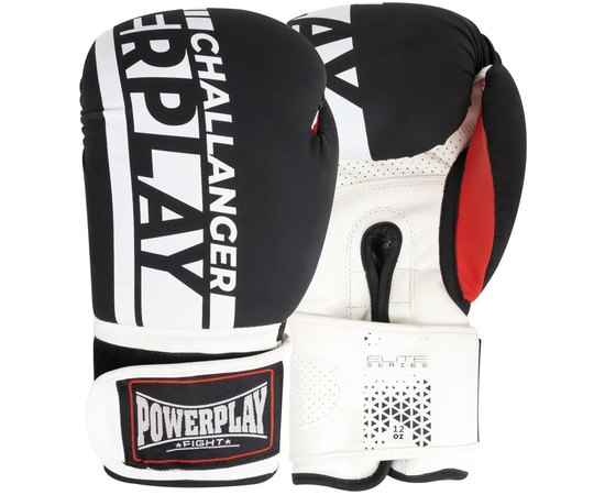 Боксерські рукавички PowerPlay 3086 Matt Challenger Чорно-білі 10 ун (PP_3086_10oz_Bl/White), Колір: Чорний/Білий, Вага: 10 унцій