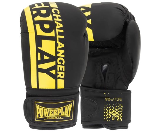 Боксерские перчатки PowerPlay 3086 Matt Challenger Черно-желтые 16 ун (PP_3086_16oz_Bl/Yellow), Цвет: Чёрный/Жёлтый, Вес: 16 унций