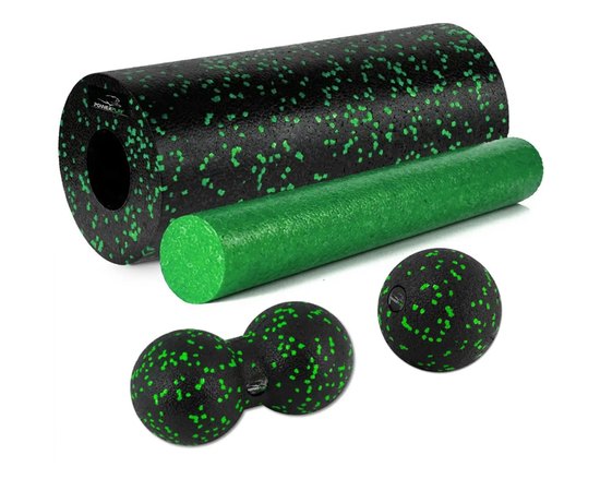 Массажный набор PowerPlay PP_4015 EPP Foam Roller Set 4 in 1 Черно-зеленый (PP_4015_Green), Цвет массажёра : Чёрно-зелёный