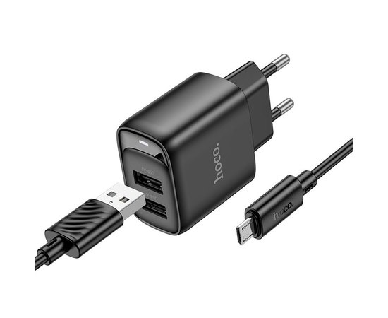 Зарядное устройство Hoco Micro USB Cable Smart dual-port charger C141A 2USB. 2.1A/10.5W Black (000010916)