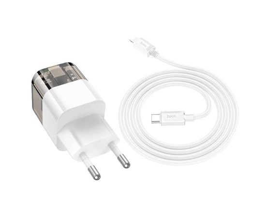 Зарядний пристрій Hoco Type-C для Lightning Cable Platinum dual-port C131A 1USB/1Type-C, 30W/3A, PD/QC Transparent/Black (000010367)