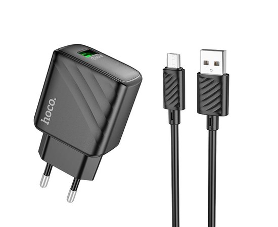 Зарядний пристрій Hoco Micro USB кабель rich single port charger CS21A 1USB, 18W/3A, QC Black (000010466)