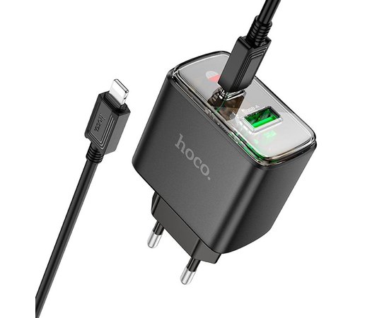 Зарядний пристрій Hoco Smart Charger Type-C to Lightning Cable set CS42A 1Type-C/1USB, 30W/3A, PD/QC Black (000010806), Колір: Black