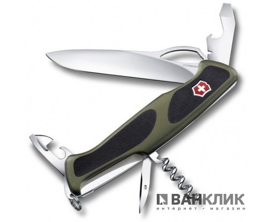 Нож Victorinox Delemont, RangerGrip 61, 130 мм, зеленый/черный 0.9553.MC4