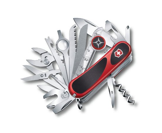 Нож Victorinox Delemont, EvoGrip S54, 85мм, красный/черный, подар.коробка 2.5393.SC