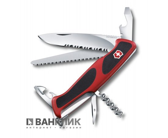 Нож Victorinox Delemont, RangerGrip 155, 130 мм, красный/черный 0.9563.WC