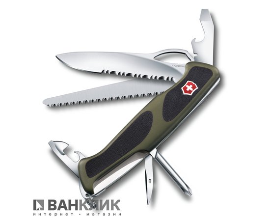 Нож Victorinox Delemont, RangerGrip 178, 130 мм, зеленый/черный 0.9663.MWC4