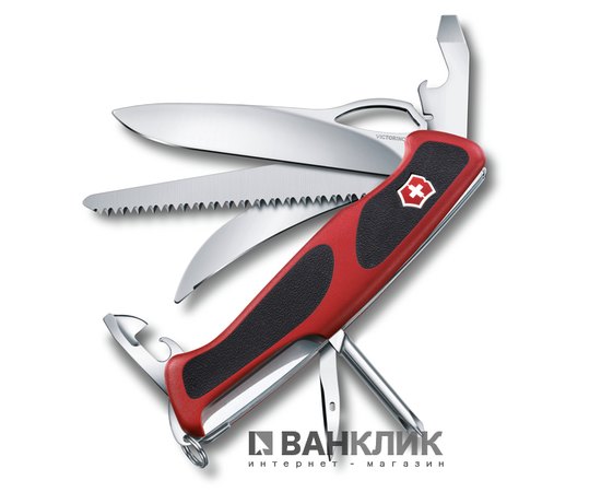 Нож Victorinox Delemont, RangerGrip 58 Hunter, 130 мм, красный/черный 0.9683.MC