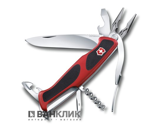 Нож Victorinox Delemont, RangerGrip 74, 130 мм, красный/черный 0.9723.C