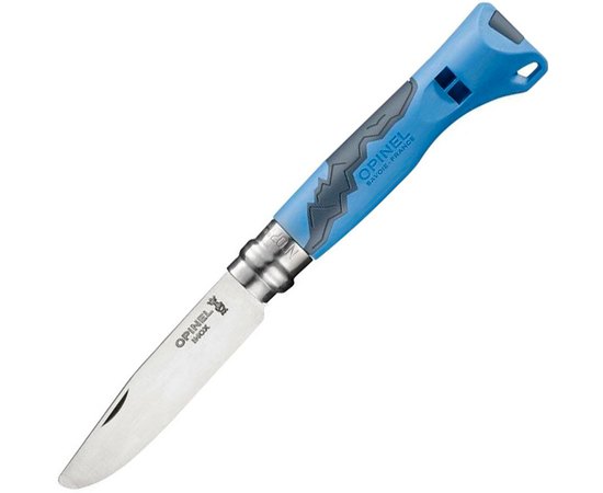 Ніж Opinel №7 Outdoor Junior блакитний (001898), Колір: Блакитний, Марка сталі: Sandvik 12C27, Матеріал рукояті: Пластик