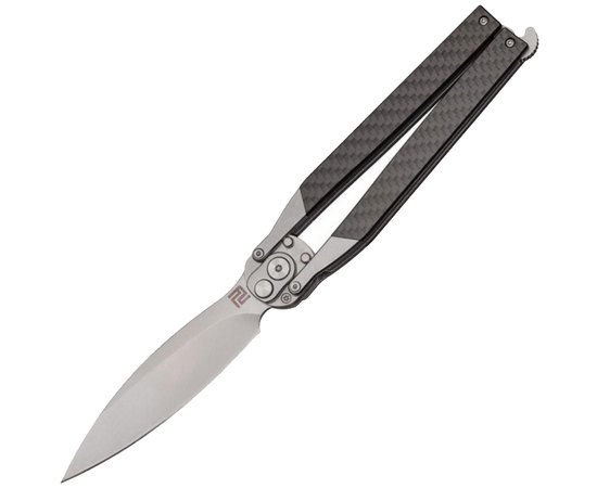 Ніж Artisan Kinetic Balisong CF (1823PL-CF), Колір: Чорний, Марка сталі: D2, Матеріал рукояті: Carbon fiber