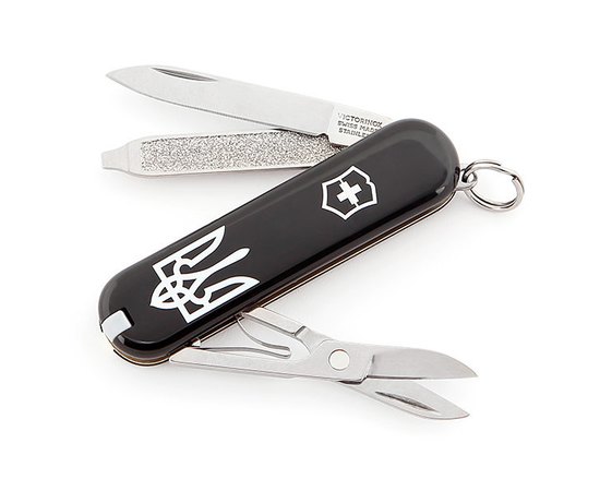 Нож Victorinox Classic Sd Ukraine черный 0.6223.3_T0010r, Цвет : Чёрный, Марка стали: Нержавеющая сталь, Материал рукояти: Пластик