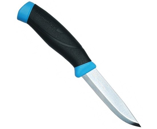 Нож туристический Morakniv Companion, блистер, blue 12093, Цвет : Чёрный с синими вставками, Марка стали: Sandvik 12C27, Материал рукояти: Прорезиненный пластик