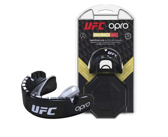 Капа для бокса OPRO Gold Braces UFC (возраст 11+) Hologram Black Metal/Silver (art.002262001)