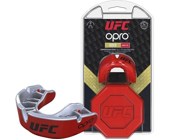 Капа для бокса OPRO Gold UFC Hologram Red Metal/Silver (art.002260002), Цвет: Красный/Серый