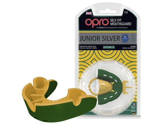 Капа для бокса OPRO Junior Silver Green/Gold (art.002190003), Цвет: Зелёный/Жёлтый