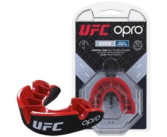 Капа для боксу OPRO Junior Silver UFC Hologram Black/Red (art.002265002), Колір: Чорний/Червоний