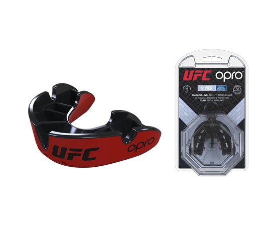 Капа для боксу OPRO Junior Silver UFC Hologram Red/Black (art.002265001), Колір: Червоний/Чорний