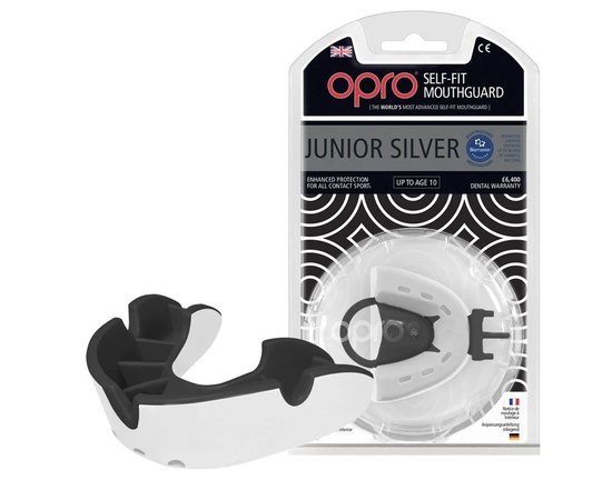 Капа для бокса OPRO Junior Silver White/Black (art.002190006), Цвет: Чёрный/Белый