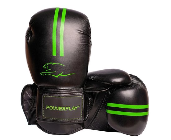 Боксерские перчатки PowerPlay 3016 Черно-зеленые 12 ун (PP_3016_12oz_Black/Green), Вес: 12 унций