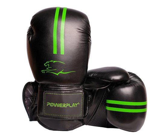 Боксерские перчатки PowerPlay 3016 Черно-зеленые 8 ун (PP_3016_8oz_Black/Green), Вес: 8 унций