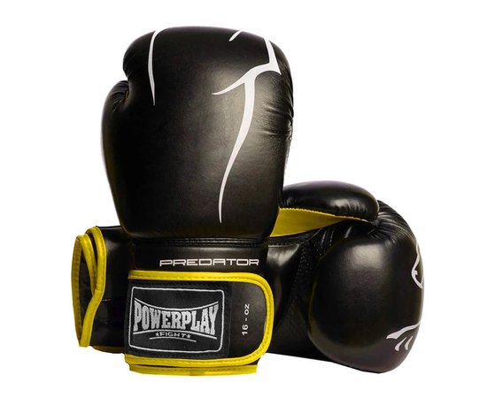 Боксерские перчатки PowerPlay 3018 Черно-желтые 16 ун (PP_3018_16oz_Black/Yellow), Вес: 16 унций