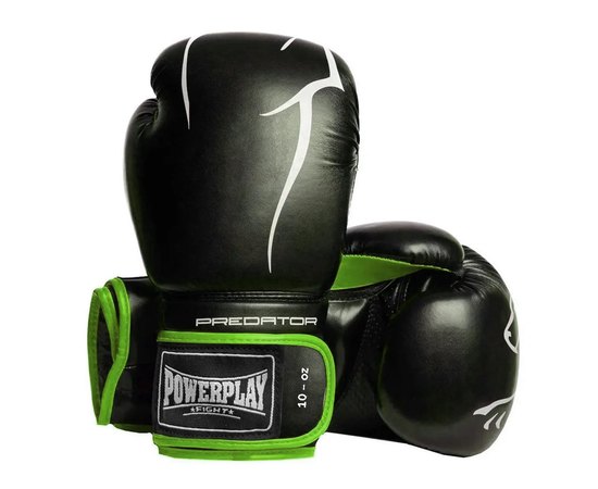 Боксерские перчатки PowerPlay 3018 Черно-зеленые 10 ун (PP_3018_10oz_Black/Green), Вес: 10 унций