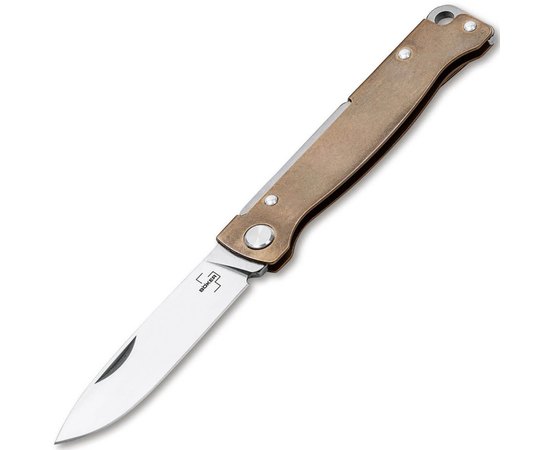 Карманный нож Boker Plus Atlas Brass 01BO853, Цвет : Gold , Марка стали: Sandvik 12C27, Материал рукояти: Латунь