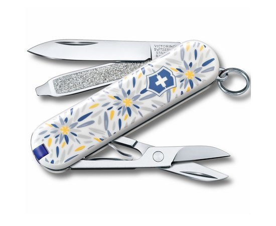 Нож Victorinox Classic Le Alpine Edelweiss 0.6223.L2109, Цвет : Le Alpine Edelweiss, Марка стали: Нержавеющая сталь, Материал рукояти: Пластик