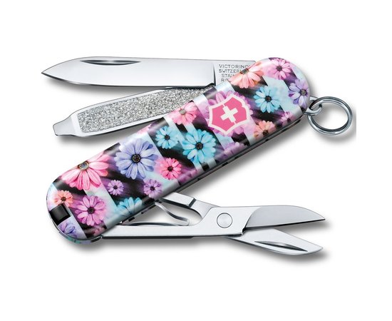 Нож Victorinox Classic Le Dynamic Floral 0.6223.L2107, Цвет : Le Dynamic Floral, Марка стали: Нержавеющая сталь, Материал рукояти: Пластик