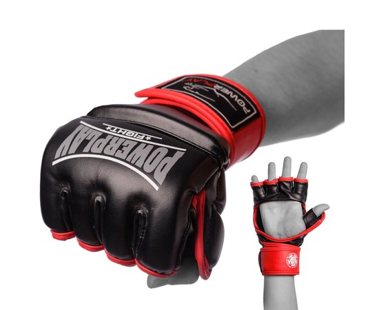 Рукавички для MMA PowerPlay 3058 чорно-червоні L (PP_3058_L_Black / Red), Розмір: L, Вага: 6.8 унций